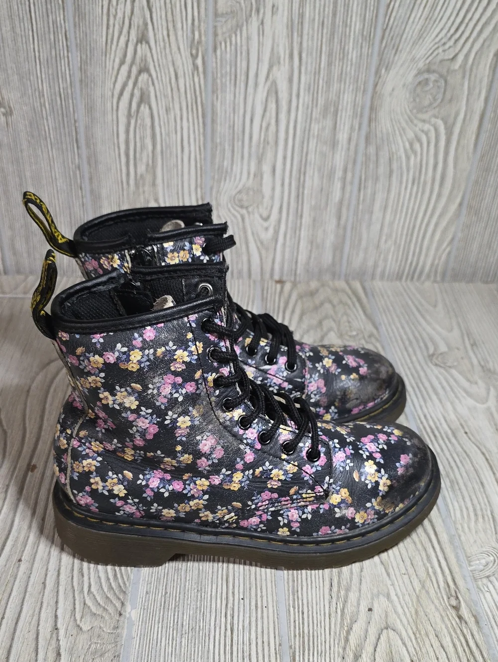 Dr. Martens 1460 Mini Tydee Black Meadow Floral Combat Boots Kids Size 13